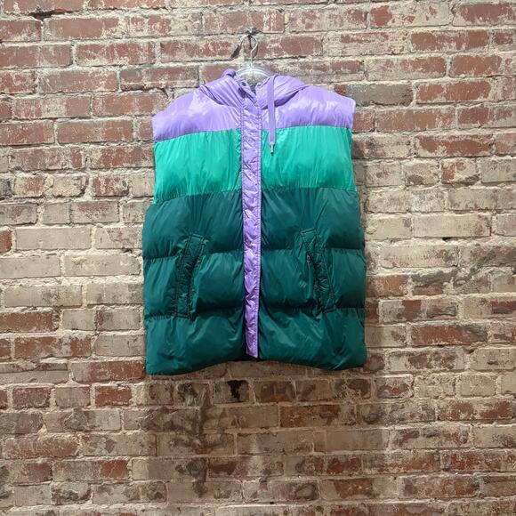 OOF Colorblock Oversized Puffer Vest in Green Purple Size 44 US Size 8 - Picture 4 of 7